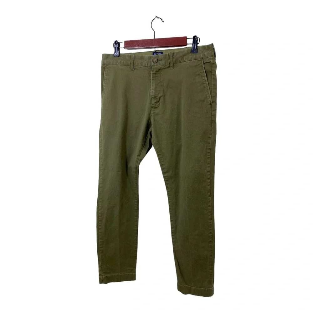 J.Crew Flex Driggs Khaki Chino Pants Men's 31 x 30 Flat Front Olive Green
